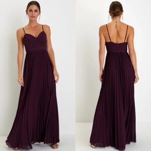 Lulus Sensational Charmer Purple Pleated Sleeveless Maxi Dress L Wedding Guest